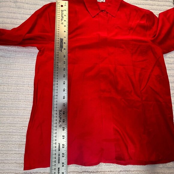 Vintage Pierre Charbonnier Womens Button Up Shirt Size 14 Pure Silk Red France - Picture 5 of 8